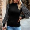 Womem Herbst Winter Halb Hoher Kragen Langarm Pailletten Panel Stricken Top Einfarbig Pullover