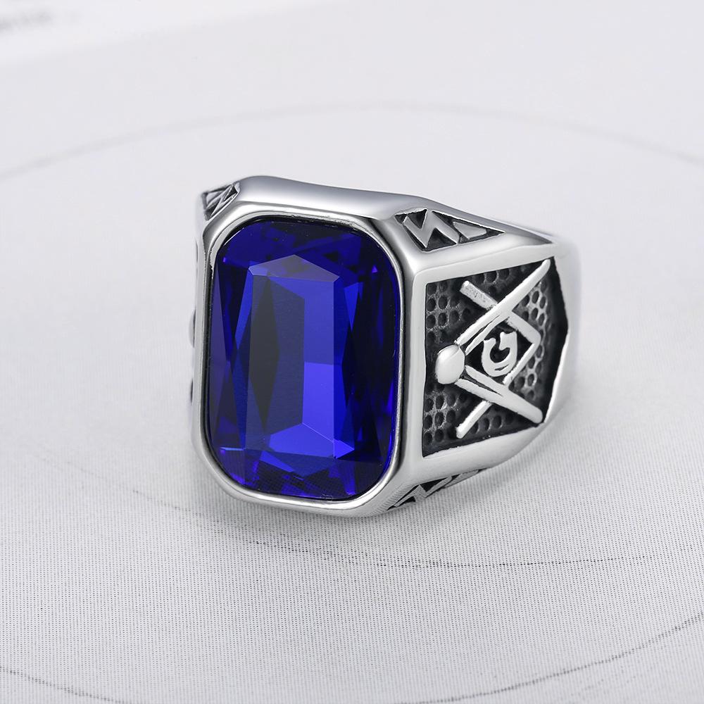 Punk Masonic Rings Big Stone for Men Sliver Color Stainless Steel Vintage AG Freemason Classic Jewelry Gifts Dropshipping