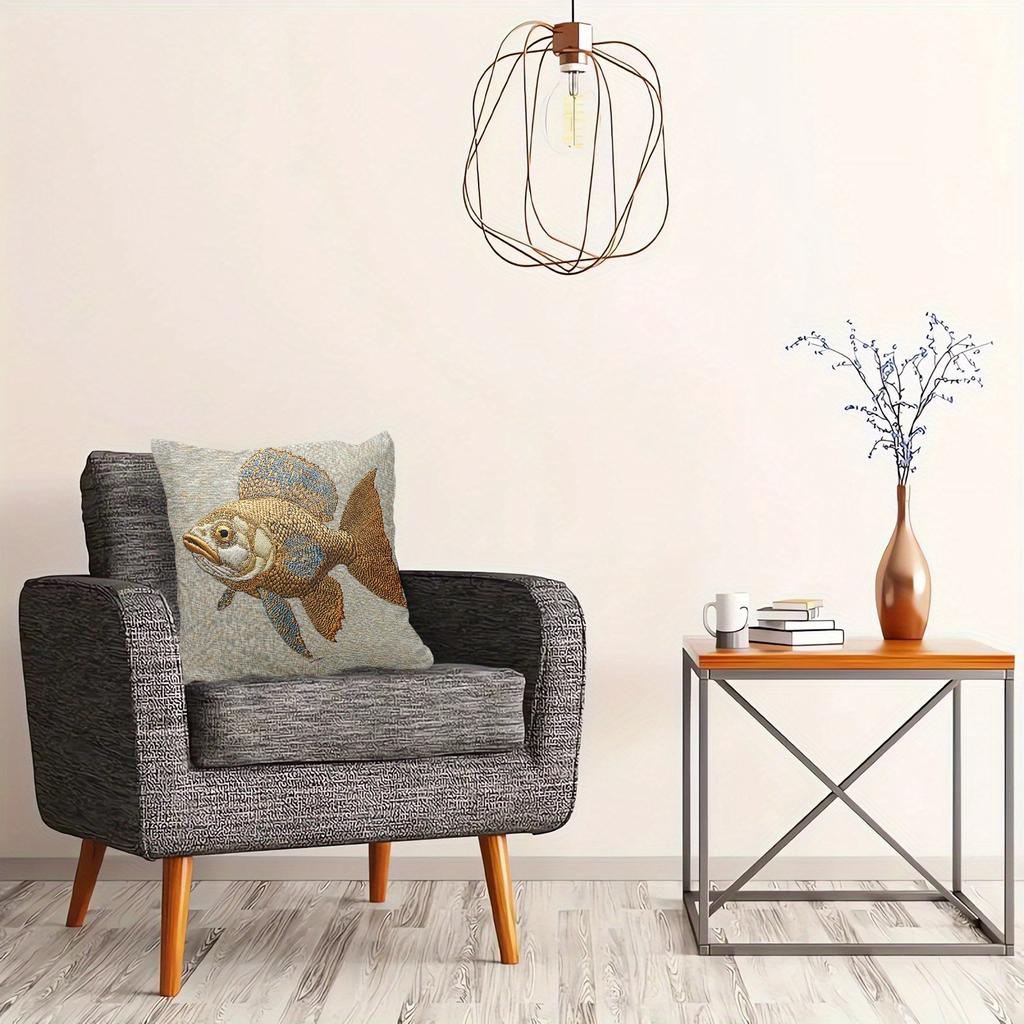 2D Flat - Modern Yellow Fish Design 2D Printed Square Pillowcase