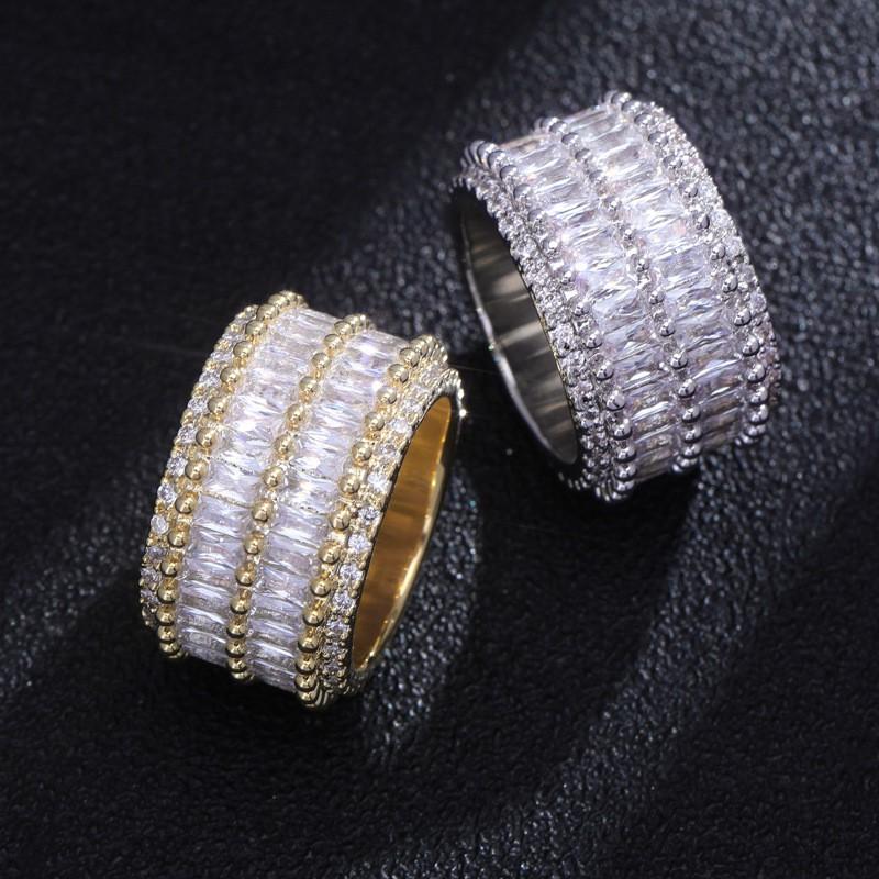 Double Row Bar Zircon Ring Hip Hop Style Unisex Finger Band Gold