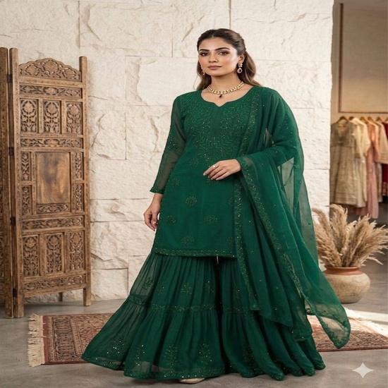 Glamorous Georgette Sequin Embroidered Festive Sharara Set