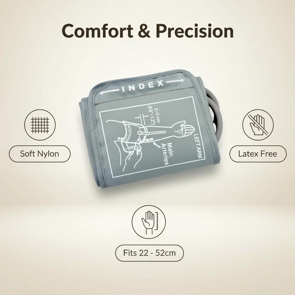 Upper Arm Blood Pressure Monitor Cuff with Extended Sleeve & Connector