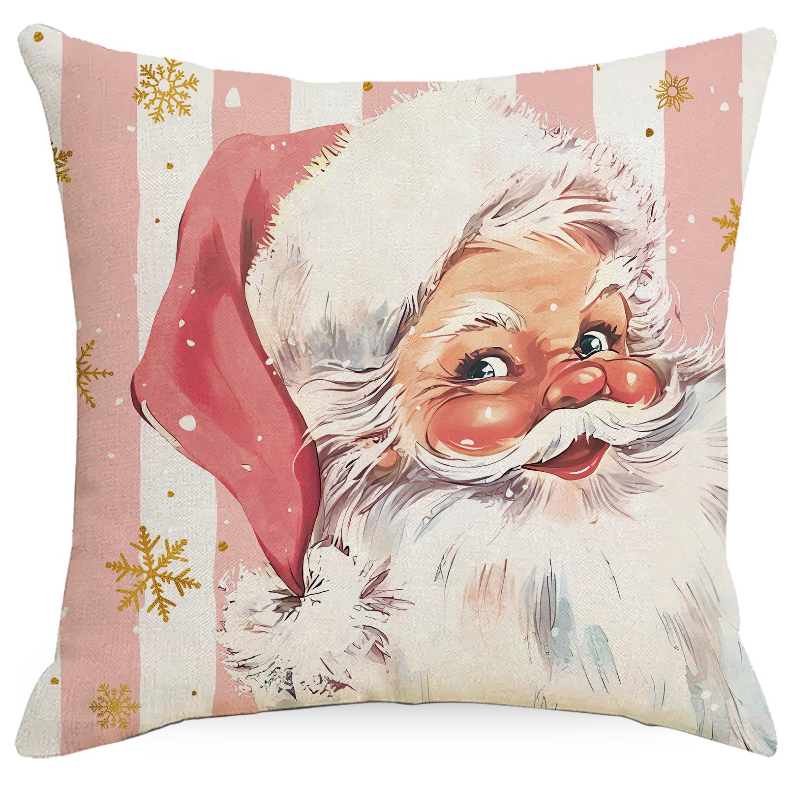 

New Pink Christmas Pillow Cover Living Room Sofa Backrest Linen Single-Sided Home Ornament Pillow Cover Premium 45 * 45CM