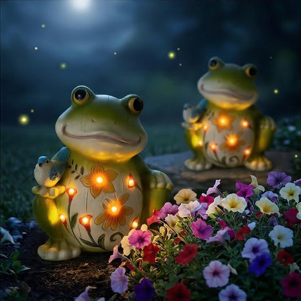 Outdoor Frog-shape Sculpture Solar LED Warm White Garden Light Resin Water-Resistant Courtyard Home Landscaping Decor