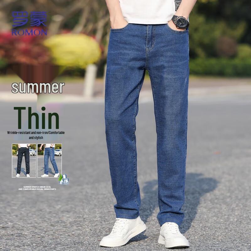 

Luomeng Men s Cotton Blend Stretch Straight Leg Jeans 34