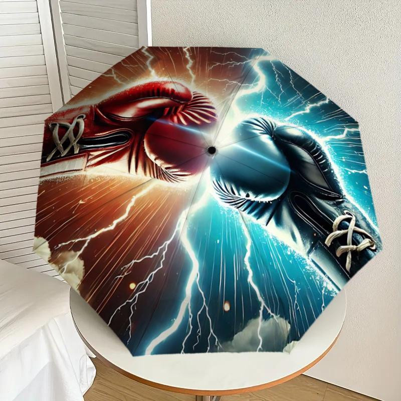 Boxing Gloves Lightning Bolt Design Automatic Opening Folding Umbrella - Portable 3-Fold Design with Iron Frame, Perfect for Fans, Travelers