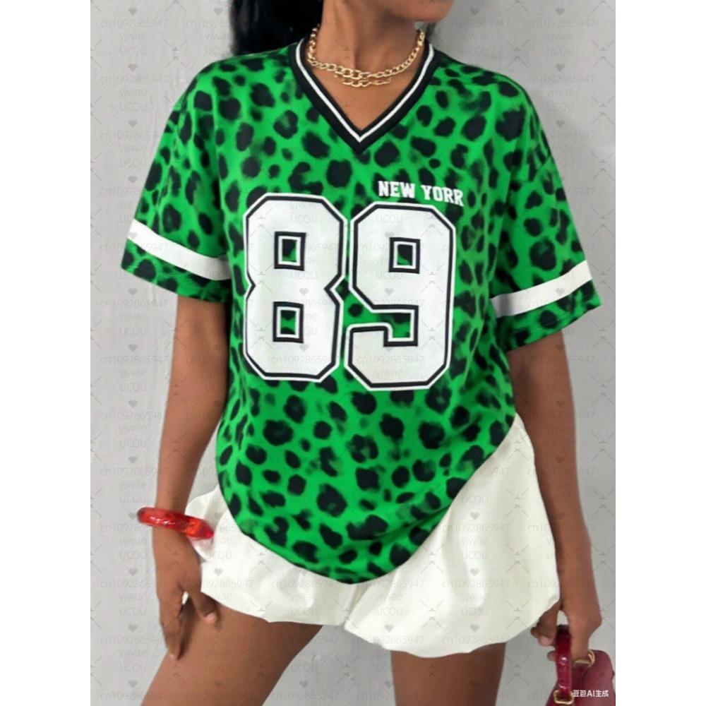Hot Selling Women Number 89 Print Lightweight Breathable V-Neck Short Sleeved T-Shirt Women T-Shirt Jersey