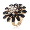 Fashionable Retro Drip Oil Daisy Flower Ring, New Style, Trendy, Diamond Set, Adjustable Opening Ring