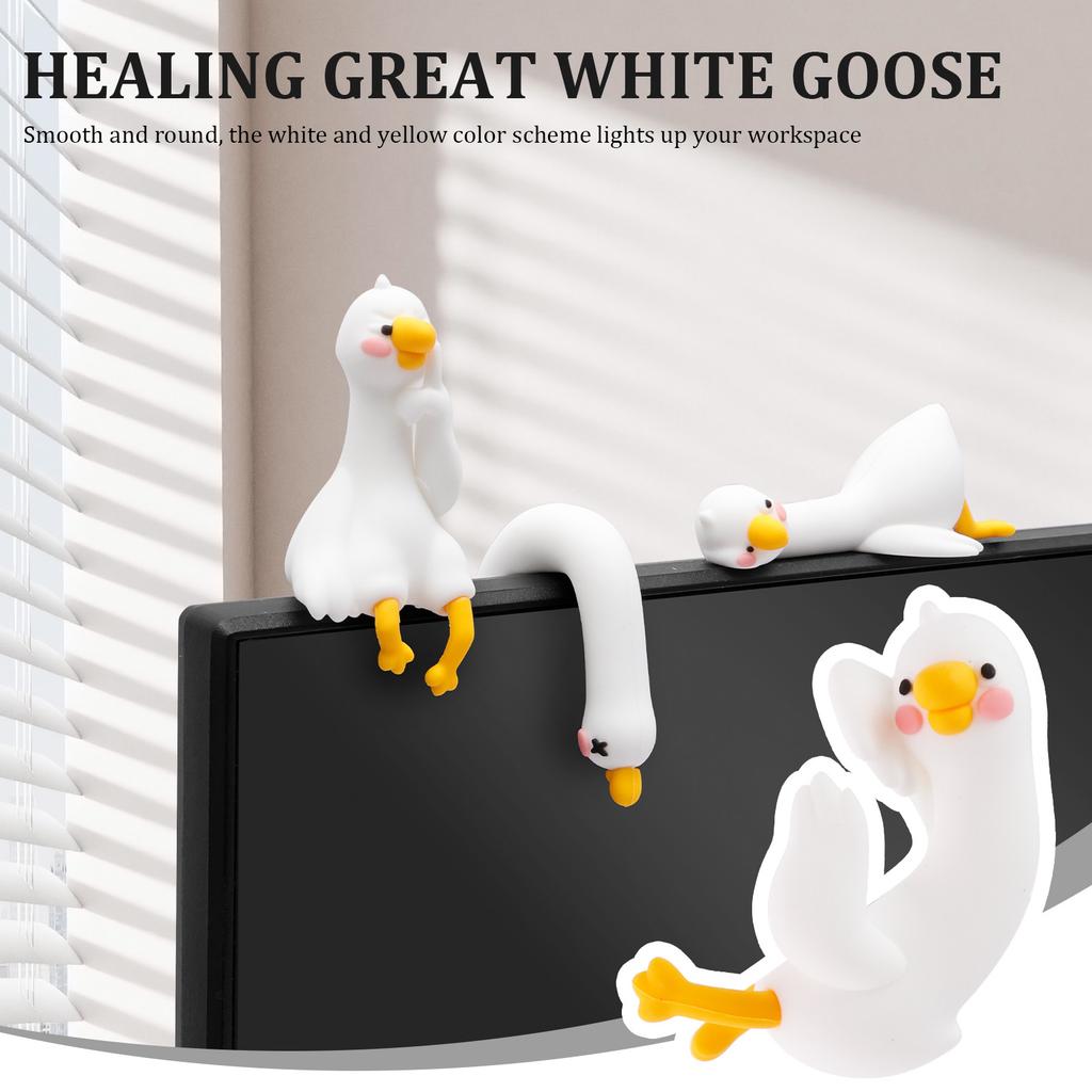 4 Pcs Resin Goose Figurine Computer Monitor Decor Cute Mini Goose Statue for Car Dashboard Funny Desk TV Photo Frame Decoration