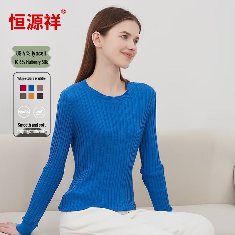 Hengyuanxiang Damen Seidenmischung Zopfmuster Langarm T-Shirt