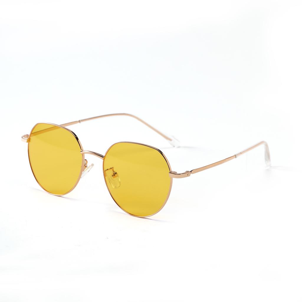 Glasses 20052 Small Frame Polygon Ocean Sheet Color Sunglasses Metal, Round Sunglasses Women