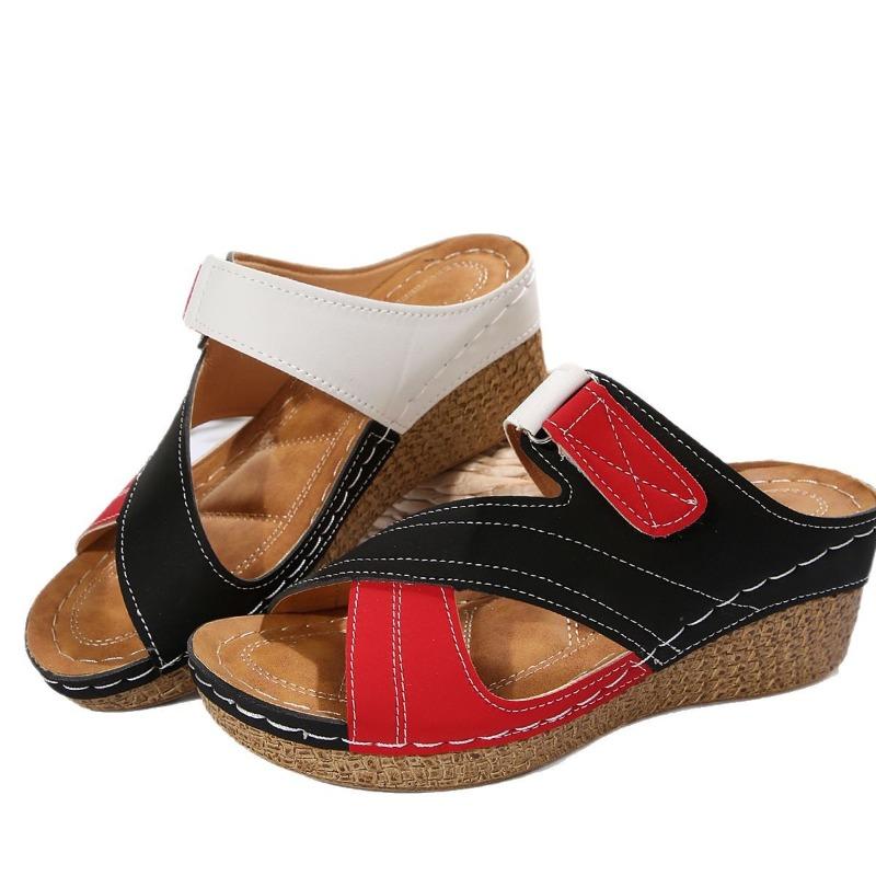 Women’s Wide Toe Chunky Heel Slip-On Sandals, Round Open-Toe Summer Platform Slides