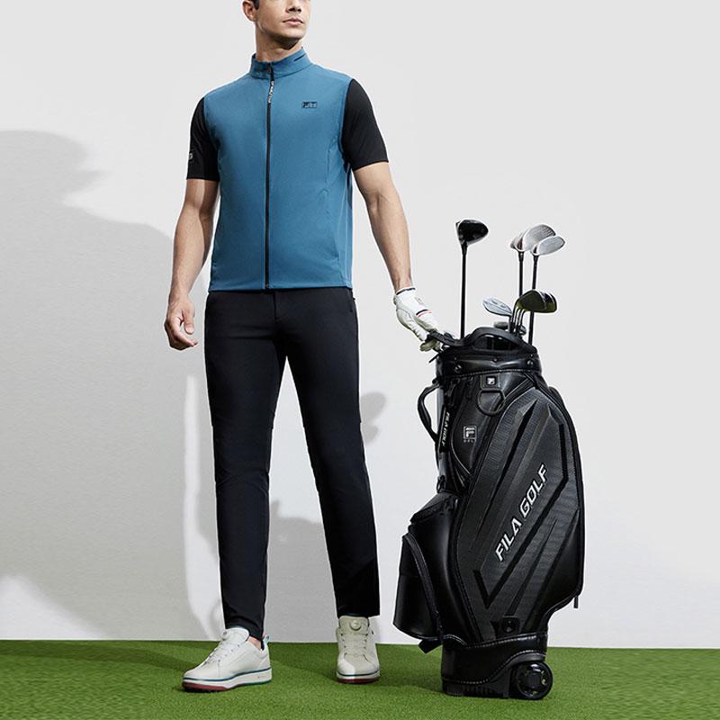 FILA Golf Series Logo Print Stand Collar Golf Elite Woven Vest Men vest Loco-Blue A11M415704F-DG