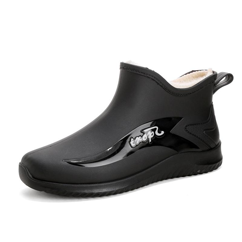 Fashion Rain Shoes Men's Low Tube Non-slip Fishing Rain Boots Waterproof Shoes Fleece Warm Kitchen Rubber Shoes Car Wash Overshoes