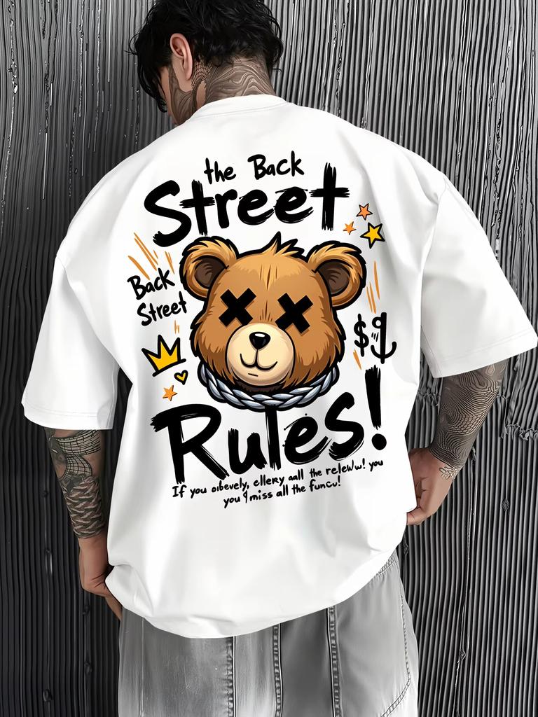Unisexs Dark Green Street Style Back Print Tshirt Loose Fit Summer Casual Short Sleeve Tee For Daily Outdoor Wear