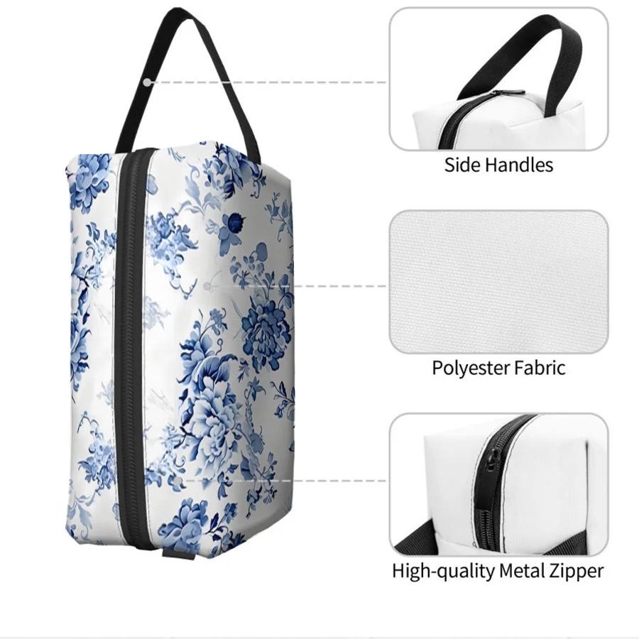 Large Portable Cosmetic Pouch with Zipper Closure Flower Pattern Toiletries Storage and Travel Makeup Bag Makeup Accessory Bag