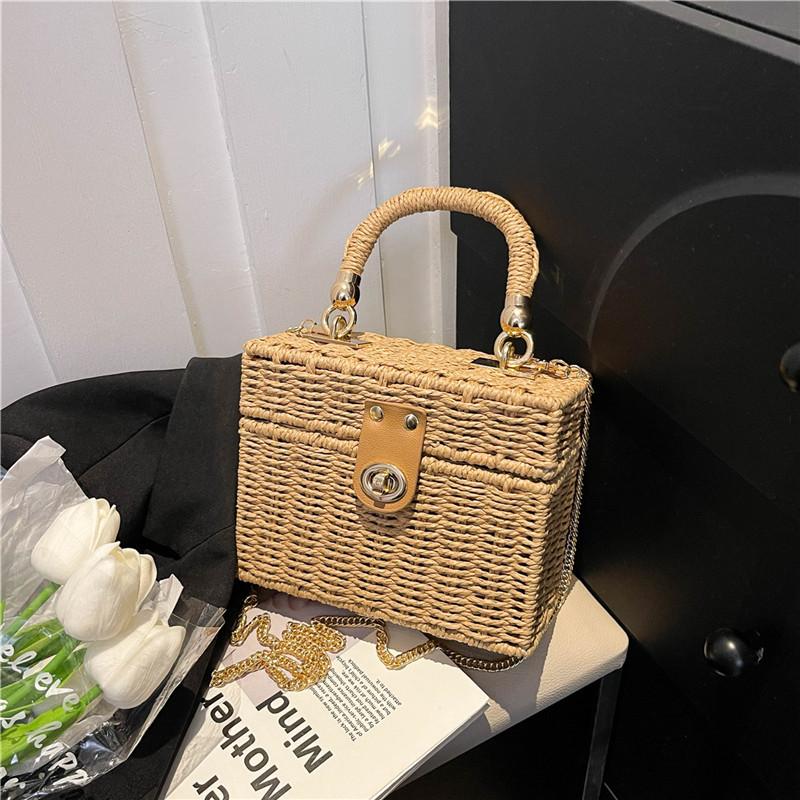 

Плетеные соломенные сумки Женские сумки Богемный шик Многофункциональная сумка для пляжа Цепочка Кроссбоди Сумка на плечо 19x8x14cm хаки