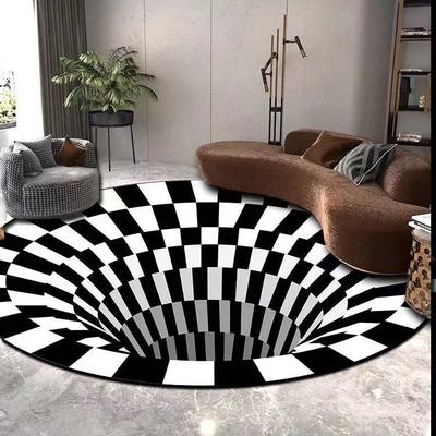 Black And White Trap Visual Carpet Bedroom Coffee Table Mat, Bar Ktv Living Room 3D Geometric Three-Dimensional Abstract Floor Mat