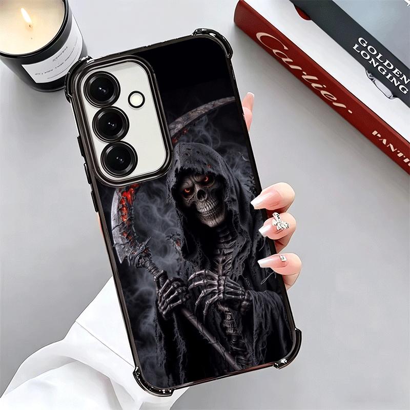 Death Grim Reaper Skull Scythe Plating Phone Case For Samsung A17 A07 A37 A57 A16 A56 A15 A55 A14 A54 A13 A53 A26 A36 A25 A35 A2