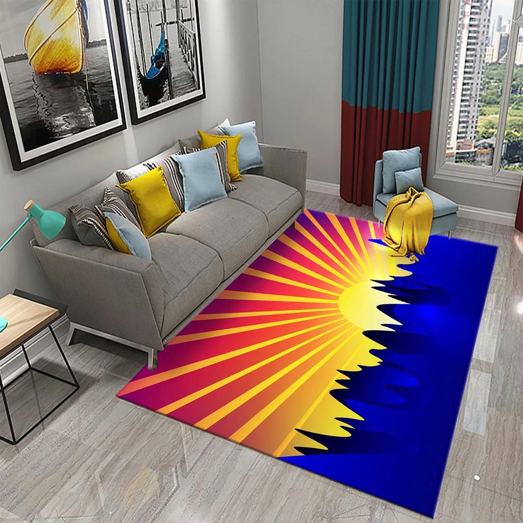 3D Colorful Cartoon Sunrise Carpet for Bathroom Entrance Non-Slip Mat Kitchen Living Room Kids Bedroom Decor Floor Carpet Rugs