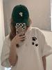 Women's 2025 Summer White Cotton Short-Sleeve T-Shirt with American Straight Shoulder Design