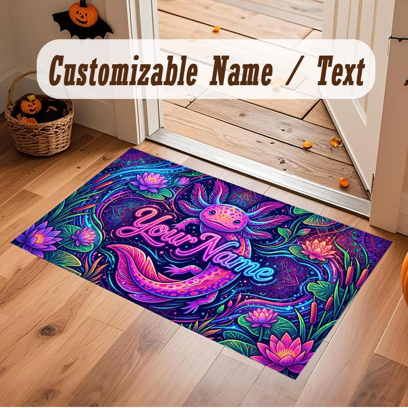 Neon Colorful Theme Soft Crystal Velvet Rug Custom Name & Text Print Non Slip Floor Rug for Bedroom Living Room