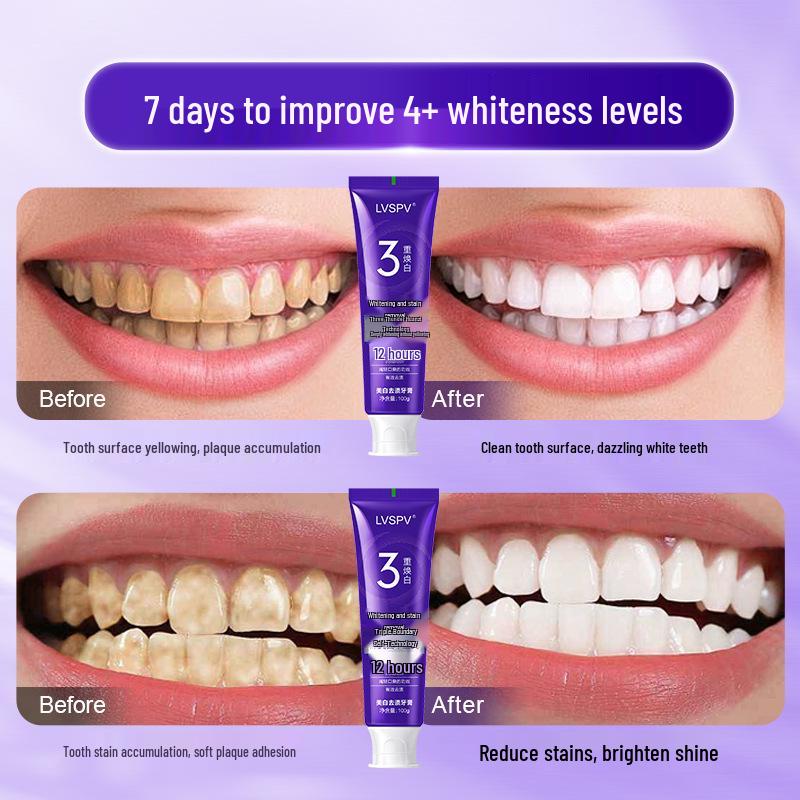 Purple Light Whitening Toothpaste - Bestseller No. 1, Removes Yellow Stains & Bad Breath, with Color Correction & Burst Beads