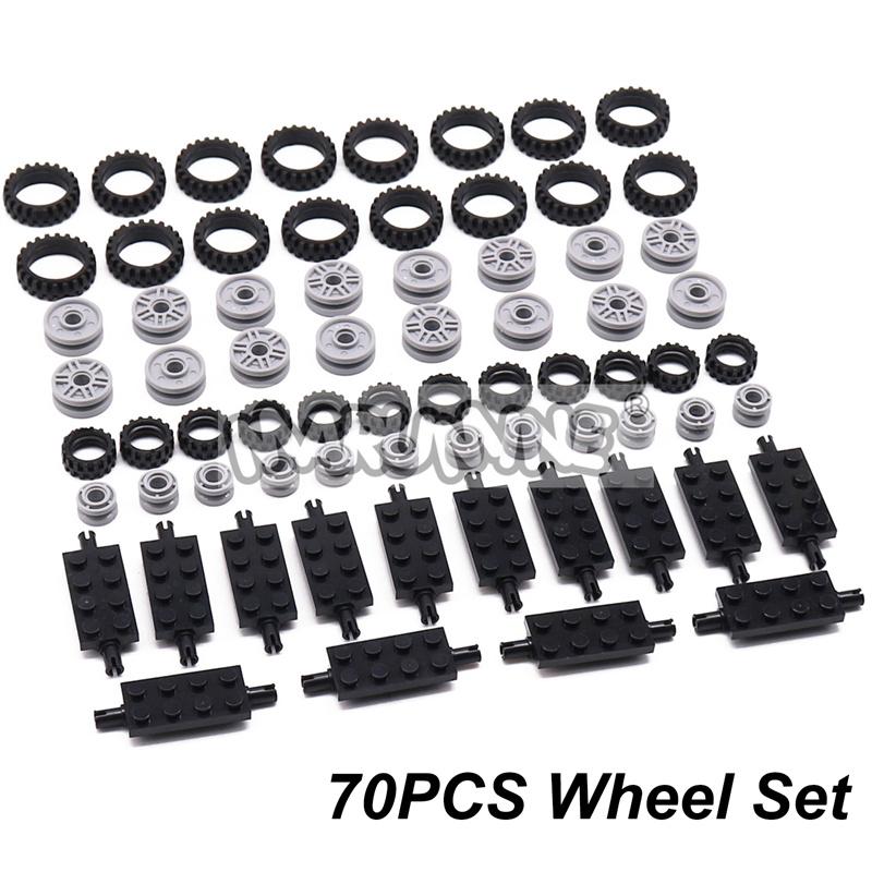 MARUMINE 70PCS Building Blocks Wheel Tire MOC Bricks Car Track Vehicle Parts Accessories 40687 42610 92402 61254 56902 Compatile