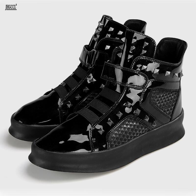 

Модные новые спортивные кроссовки, мужская обувь в стиле хип-хоп, корейская трендовая обувь, британские высокие кеды с заклепками, кроссовки для уличных танцев 7 44 чёрный