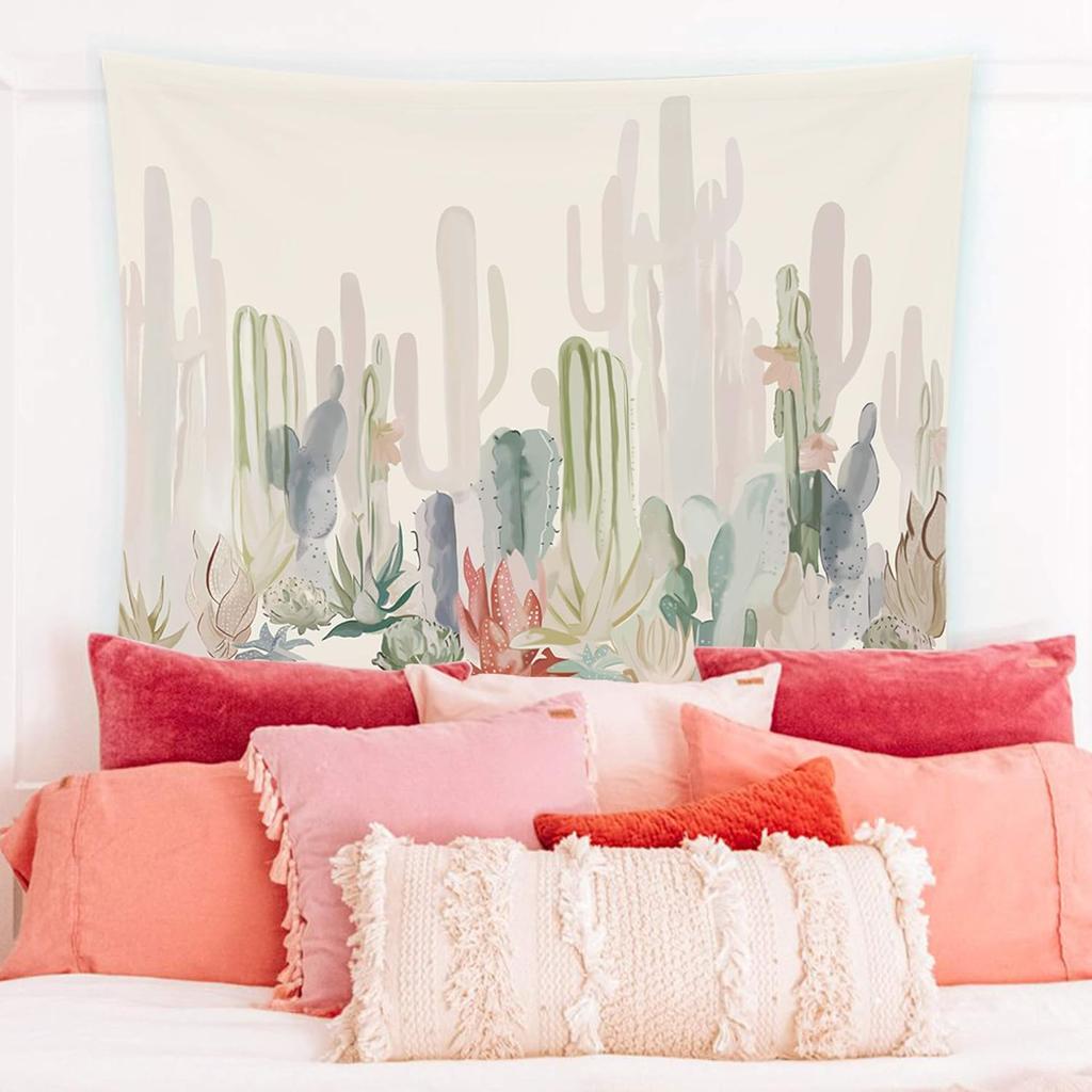 Cactus Tapestry, Colorful Plant Herbs Botanical Tapestry Wall Hanging Nature Scenery Tapestries Art Print Mural for Bedroom