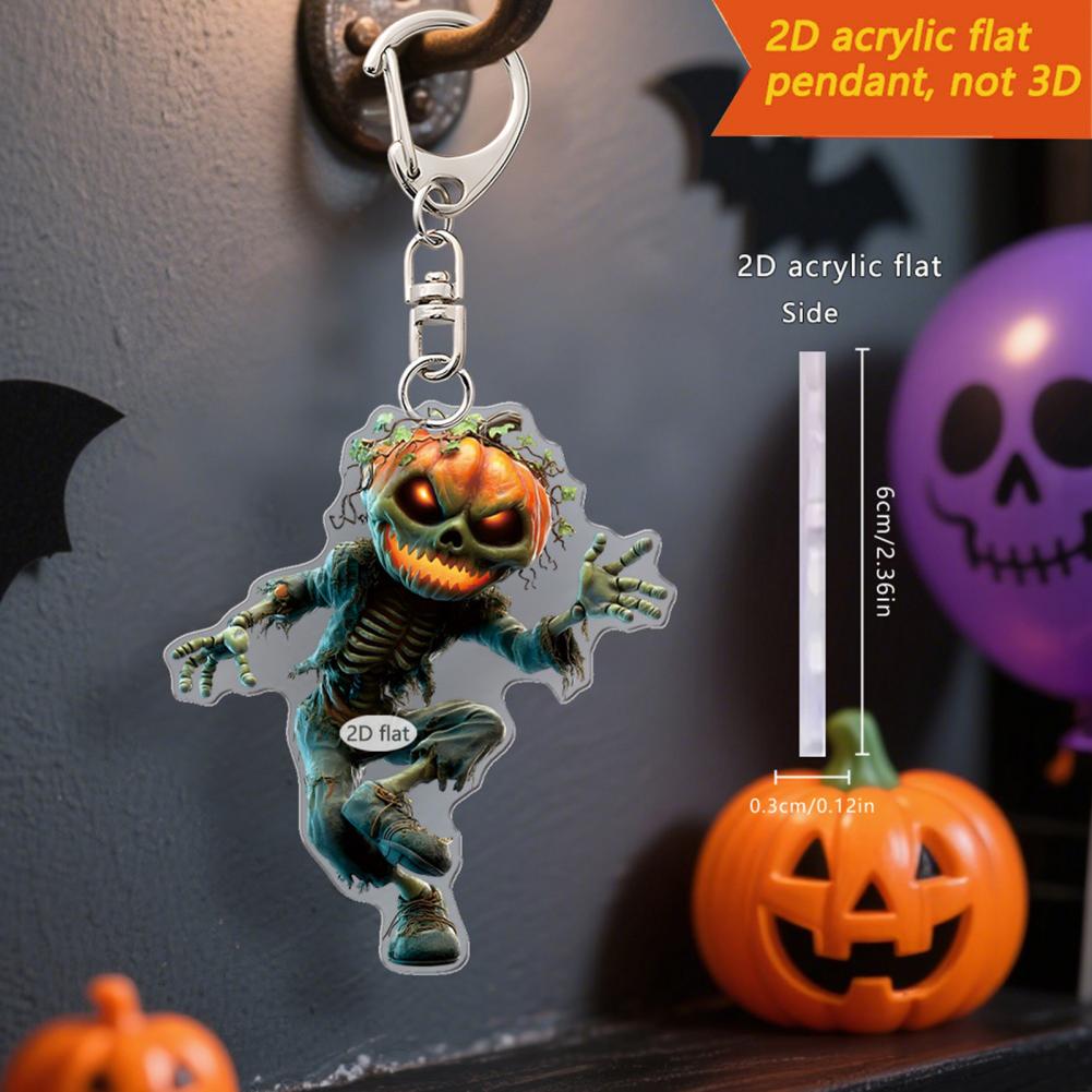 Auto Spiegel Aufhängung Zubehör Gruseliger Kürbismann 2D Acryl Rückspiegel Anhänger Flach Auto Innenraum Halloween Dekoration