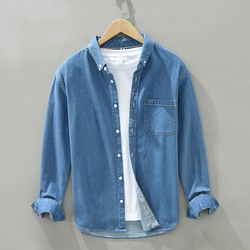 Herren Langarm Jeanshemd im japanischen Stil - Trendy und Lässig 3XL dunkelblaue