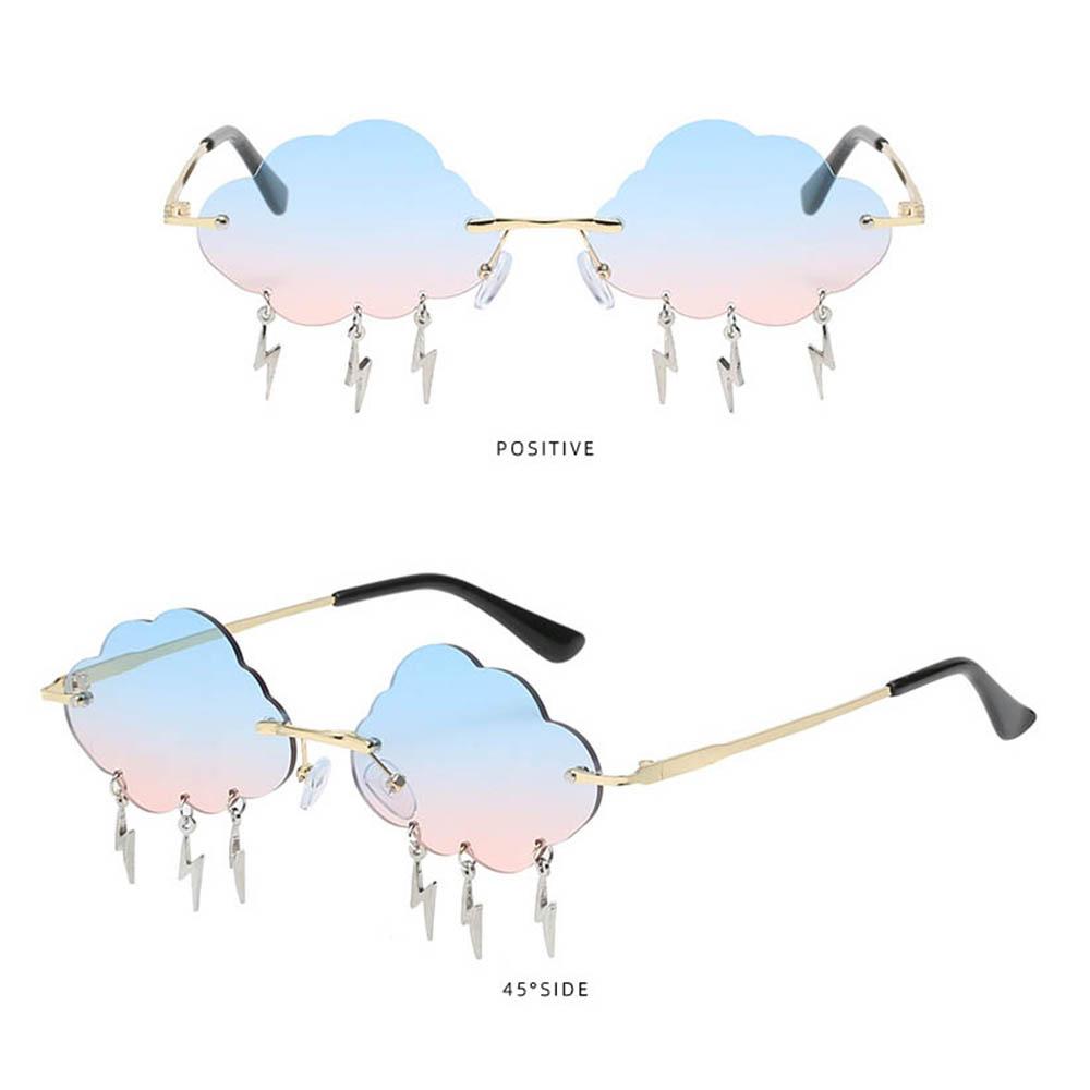 Funny Clouds Shaped Sunglasses Lightning Pendent Sunglasses Rimless Sunglasses 90s Sun Glasses Steampunk Disco Party Glasses