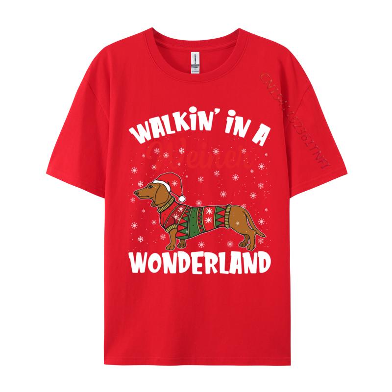 Walking In A Wiener Wonderland Funny Dachshund Christmas T-Shirts Vintage Cotton Tee Shirts Gift Idea Tops