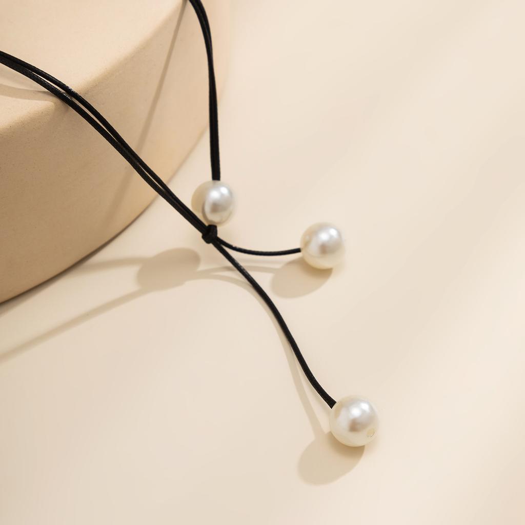 Versatile Geometric Niche Wax Line Necklace, Simple Double-layer Imitation Pearl Adjustment Necklace for Women