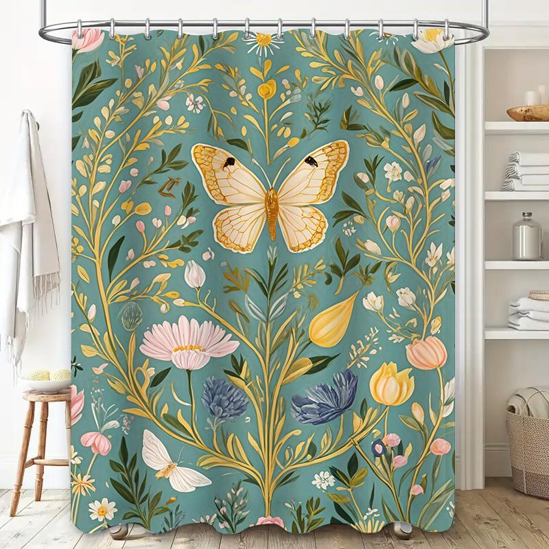 Luxury Blue White Gold Marble Print Shower Curtain Decorative Bath Mat Tassel Rod Pocket Water Repellent Liner (59x72)
