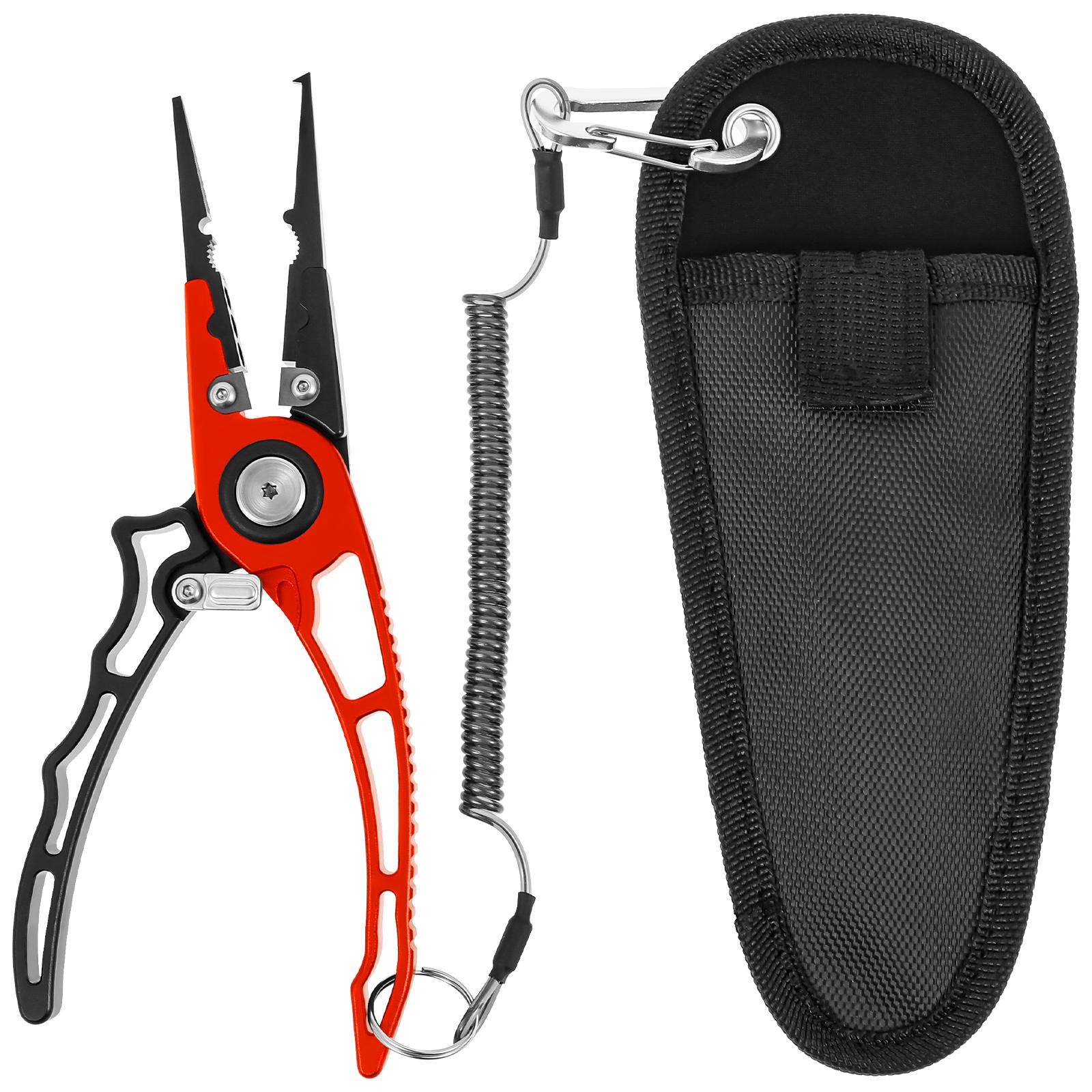 

Aluminum Alloy Fishing Pliers with Canvas Sheath and Coiled Lanyard Lightweight Fishing Pliers Tool with Safety Lock for Men