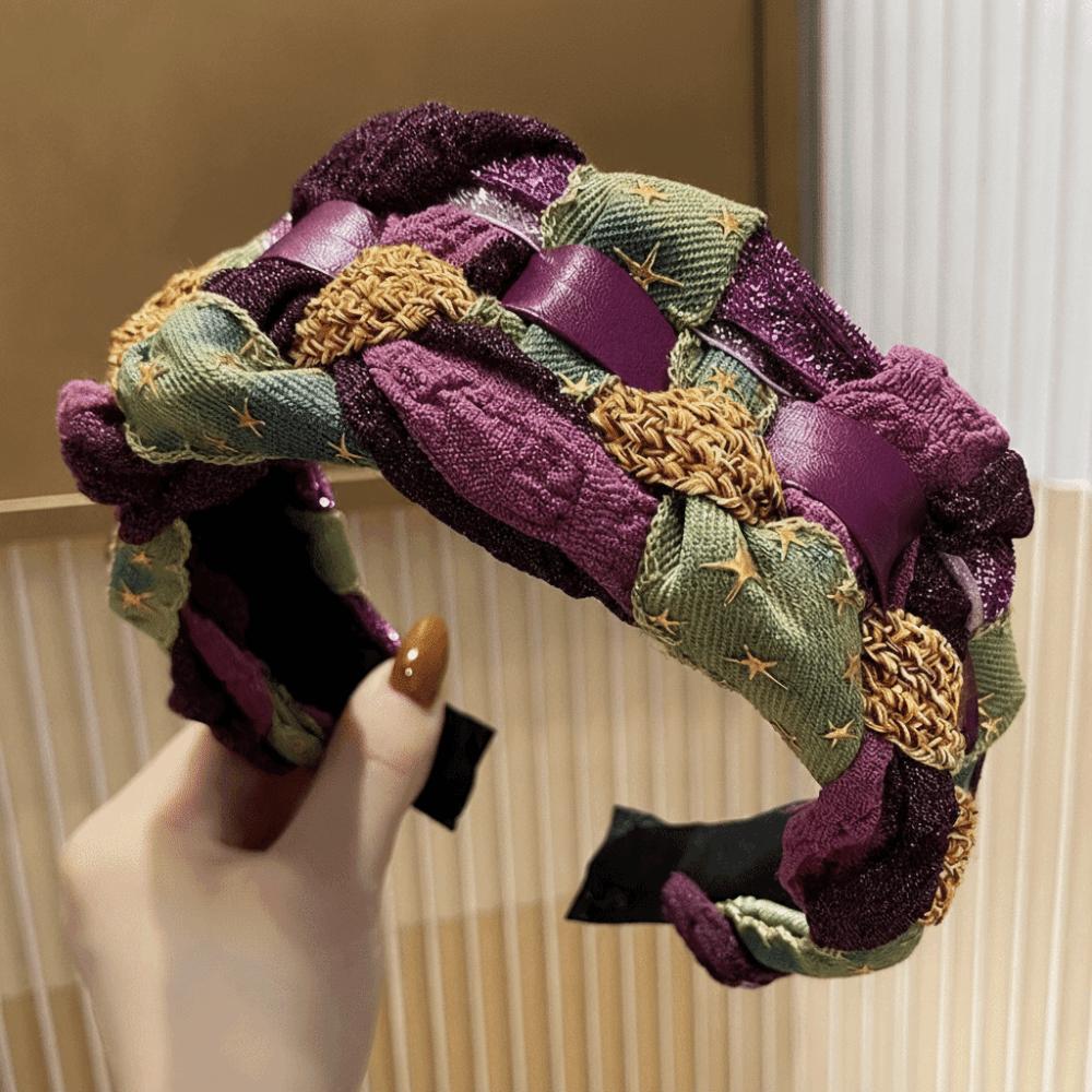 Non Slip Patchwork Headband Bohemian Twisted Hairband Wide Hair Wraps  For Women Hair Accessory