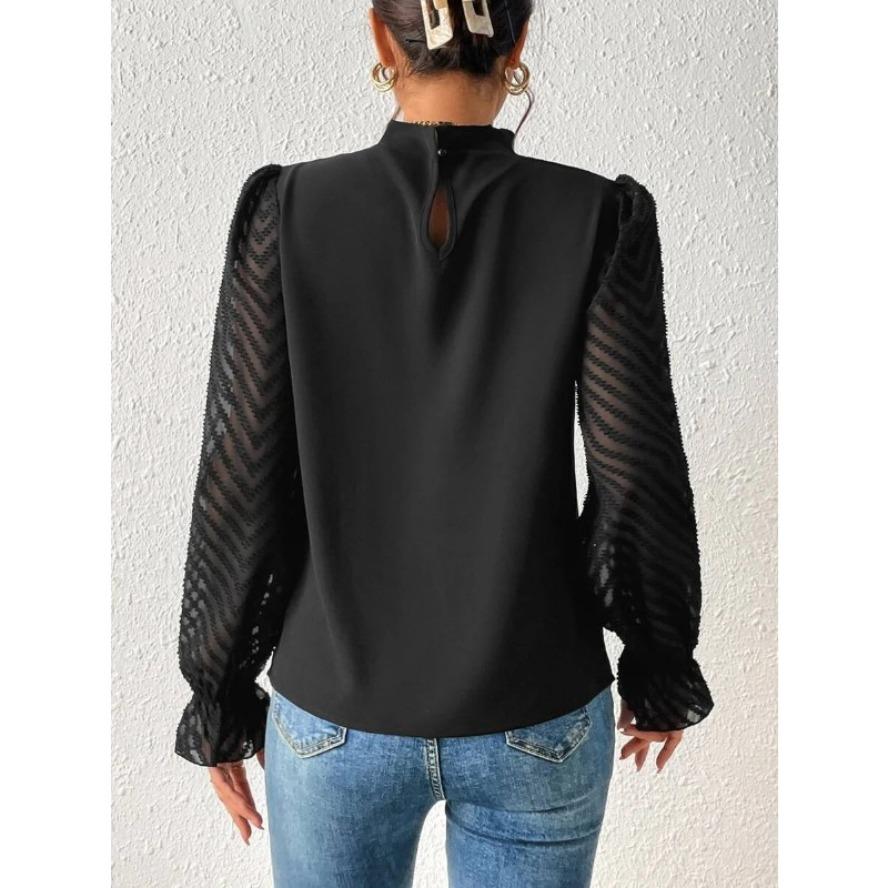 Women's Fashion Casual Spring Autumn Solid Color Print Long Sleeve Half Turtleneck Blouses & Shirts