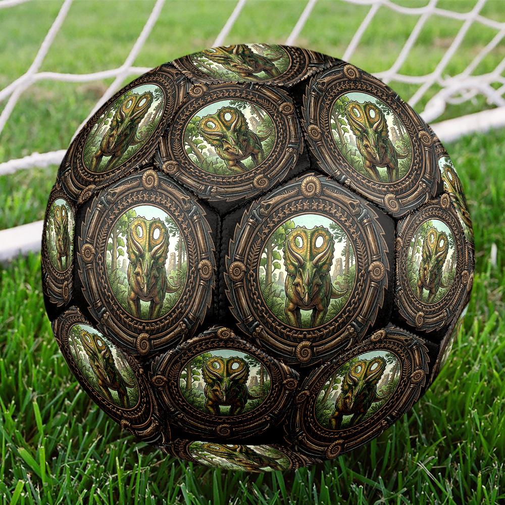 Prehistoric Triceratops Emblem Round Football Size 5 Adult Ball Suitable for Training Matches and Outdoor Team.