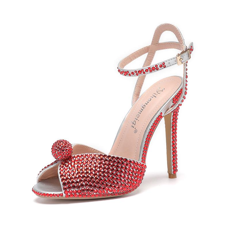 Fashion 2025New Style Rhinestone Sequined Peep Toe Women Gladiator Sandals Summer Elegant High Heels Crystal Wedding Banquet Bridal Shoe