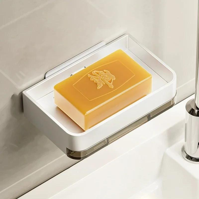 1pc Bathroom Soap Dish No Drill Wall Mounted Soap Holder Aluminum Alloy Sponge Storage Organizer Bathroom Accessories