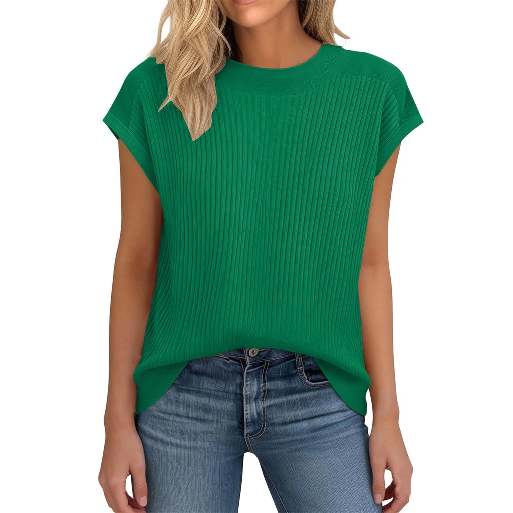 Women's Fashion Versatile Round Neck Knitted Short Sleeve Top