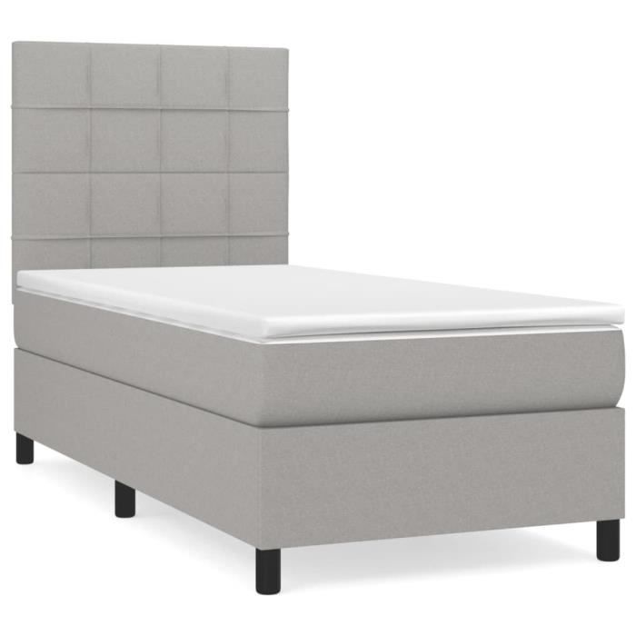 3141745 vidaXL Lit à sommier tapissier avec matelas Gris clair 90x200 cm Tissu