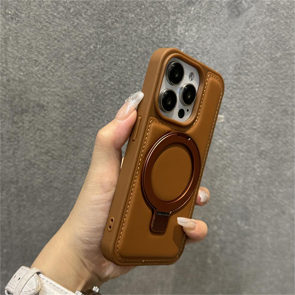 Luxury Business Leather Ring Stand Magnetic Case For iPhone 16 Pro Max 15 14 13 12 For Magsafe Wireless Charge Shockproof Cover