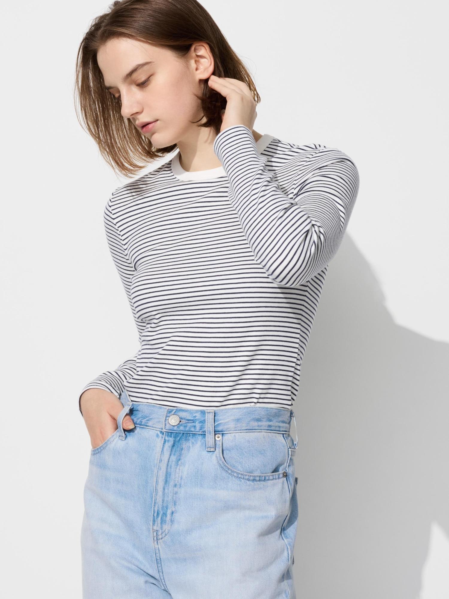 

Футболка Uniqlo Japan SofT Rib Border с круглым вырезом и длинными рукавами 01 OFF WHITE/3XL