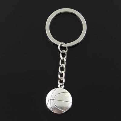 Mode 30mm Schlüsselanhänger Metall Schlüsselanhänger Schlüsselanhänger Schmuck Antik Silber Farbe plattiert doppelseitiger Basketball 18x21mm Anhänger