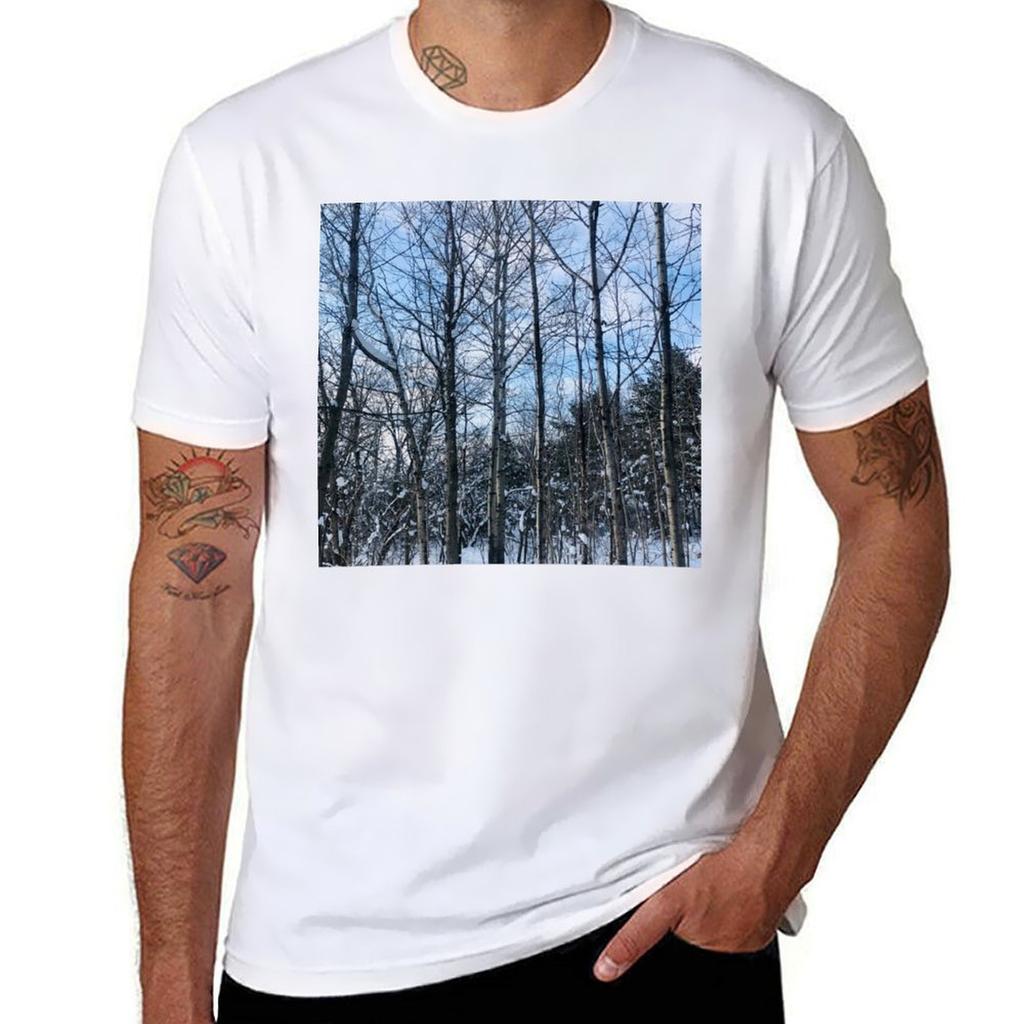 Tall Naked Trees During Winter Tshirt Basic Daily Outfit Short Sleeve Tee Tshirt