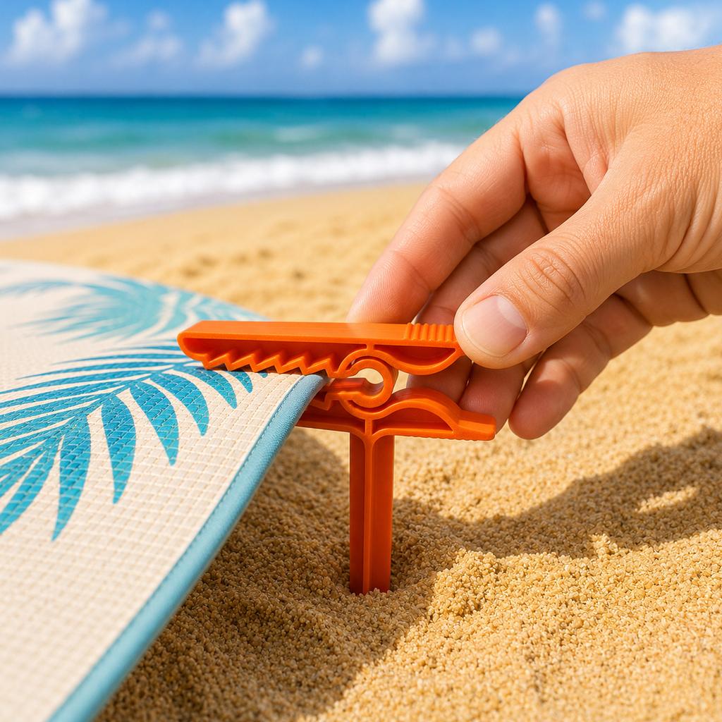Beach Towel Clips for Picnic Blanket - 3D Printed Decorative Clamps, Set of 4