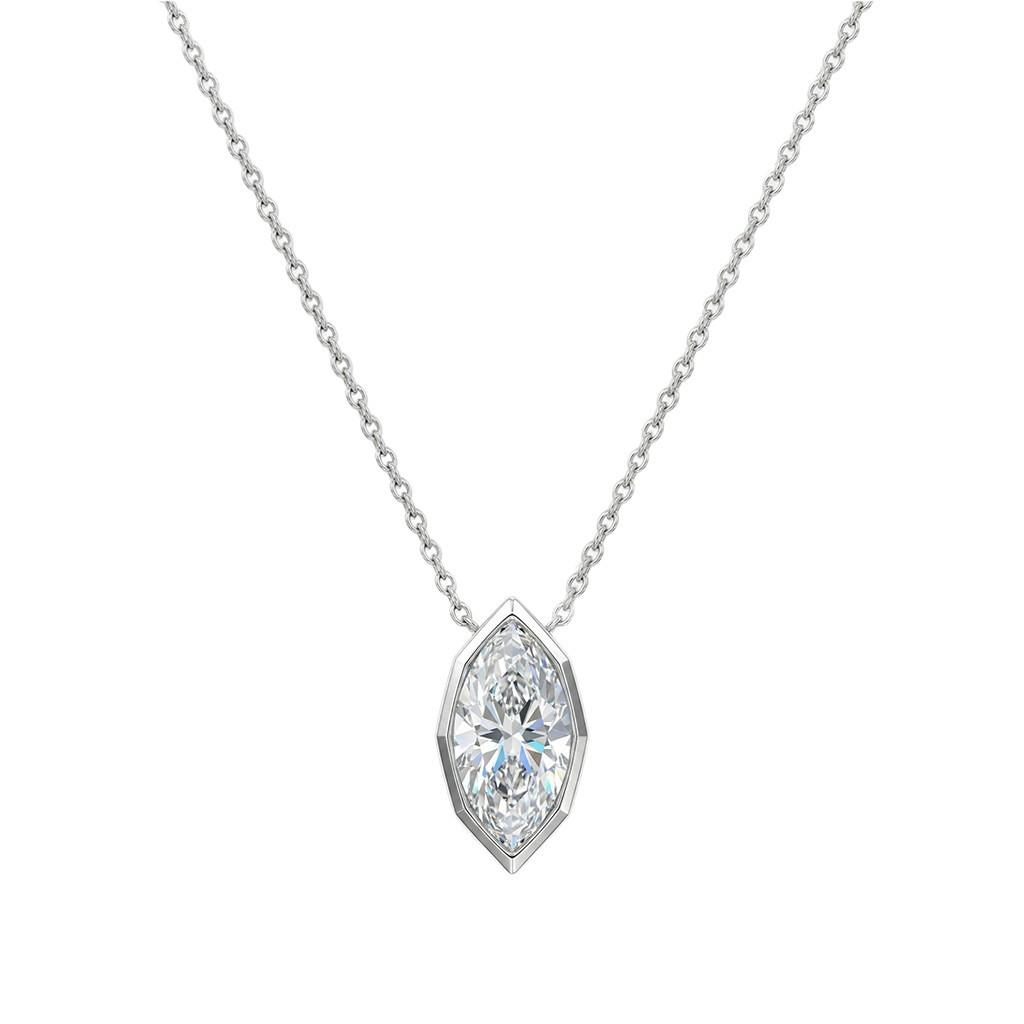 7*14mm 3CT Bezel Moissanite Marquise Pendant Necklace for Women Gold Plated Wedding Lab Diamond S925 Silver Chain Jewelry 3CT 7x14mm